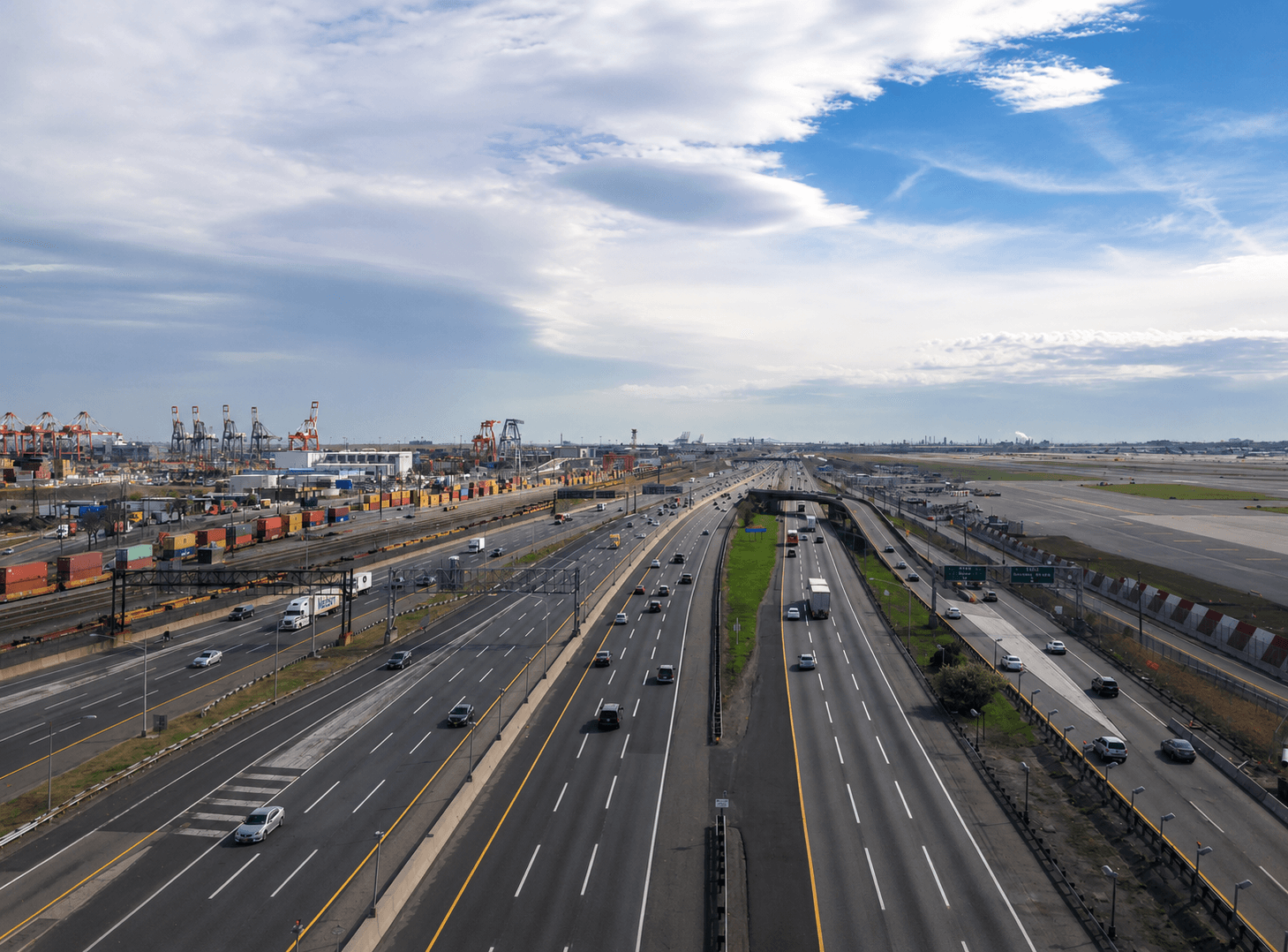 Highway infrastructure with shipping port and container terminal